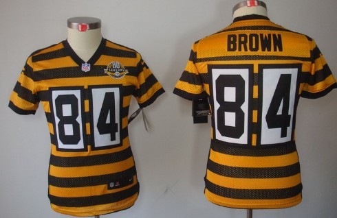 Nike Pittsburgh Steelers #84 Antonio Brown Yellow With Black Throwback 80TH Kids Jersey