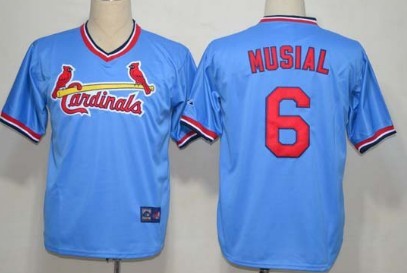St. Louis Cardinals #6 Stan Musial Light Blue Pullover Jersey