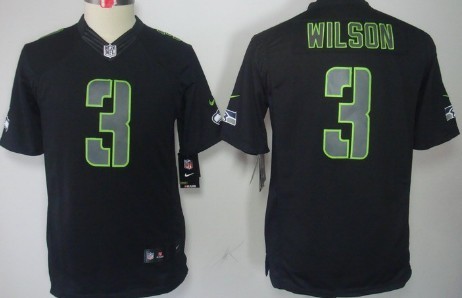 Nike Seattle Seahawks #3 Russell Wilson Black Impact Limited Kids Jersey