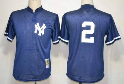 New York Yankees #2 Derek Jeter 1995 Mesh Batting Practice Navy Blue Throwback Jersey