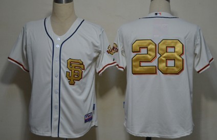 San Francisco Giants #28 Buster Posey Cream With Gold SF Edition Jersey