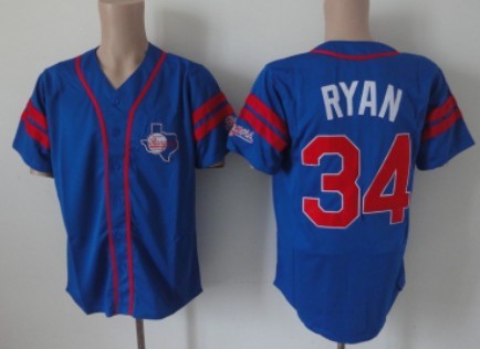 Texas Rangers #34 Nolan Ryan Blue Throwback Jersey