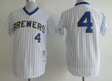Milwaukee Brewers #4 Paul Molitor White Pinstripe Pullover Throwback Jersey