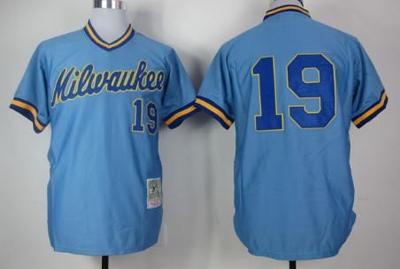 Milwaukee Brewers #19 Robin Yount Light Blue Pullover Throwback Jersey