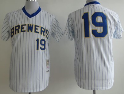 Milwaukee Brewers #19 Robin Yount White Pinstripe Pullover Throwback Jersey
