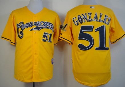 Milwaukee Brewers #51 Michael Gonzalez Yellow Jersey