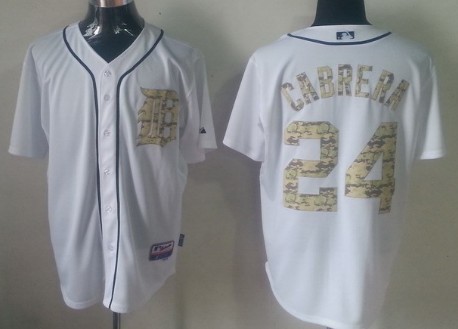Detroit Tigers #24 Miguel Cabrera White With Camo Jersey