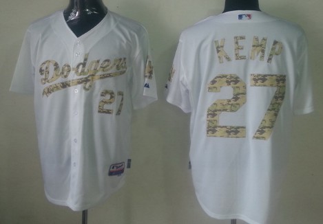 Los Angeles Dodgers #27 Matt Kemp White With Camo Jersey