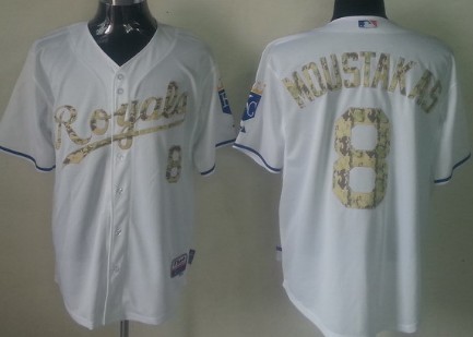 Kansas City Royals #8 Mike Moustakas White With Camo Jersey