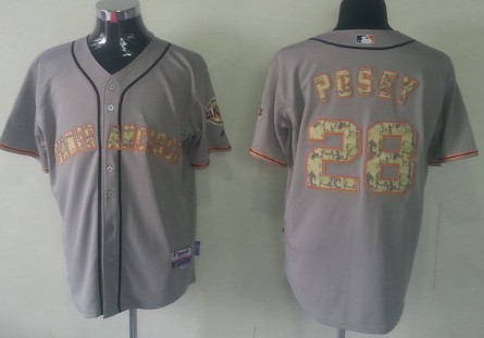 San Francisco Giants #28 Buster Posey Gray With Camo Jersey