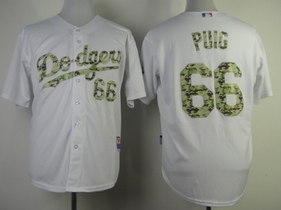 Los Angeles Dodgers #66 Yasiel Puig White With Camo Jersey