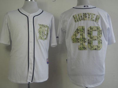 Detroit Tigers #48 Torii Hunter White With Camo Jersey