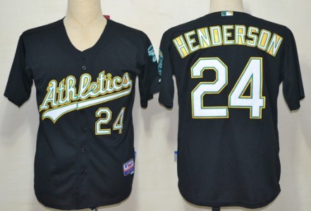 Oakland Athletics #24 Rickey Henderson Black Jersey