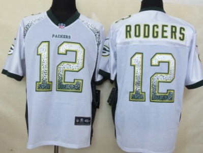 Nike Green Bay Packers #12 Aaron Rodgers 2013 Drift Fashion White Elite Jersey