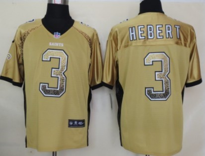 Nike New Orleans Saints #3 Bobby Hebert 2013 Drift Fashion Gold Elite Jersey