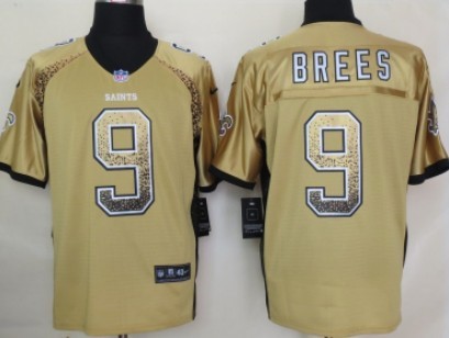 Nike New Orleans Saints #9 Drew Brees 2013 Drift Fashion Gold Elite Jersey