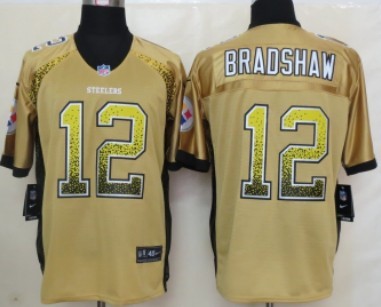 Nike Pittsburgh Steelers #12 Terry Bradshaw 2013 Drift Fashion Yellow Elite Jersey