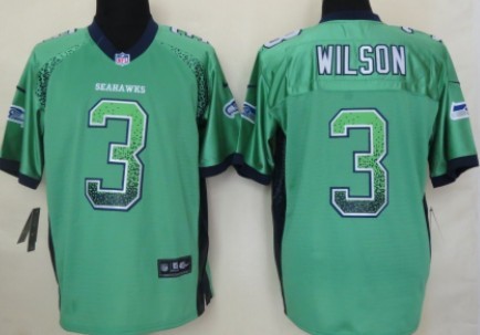 Nike Seattle Seahawks #3 Russell Wilson 2013 Drift Fashion Green Elite Jersey