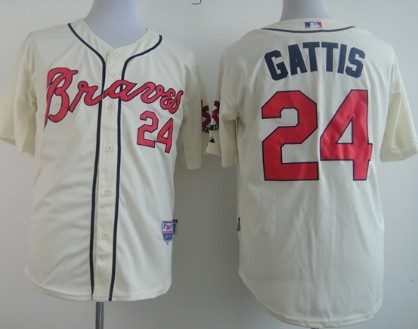 Atlanta Braves #24 Evan Gattis Cream Jersey