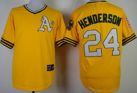Oakland Athletics #24 Rickey Henderson 1968 Yellow Throwback Jersey