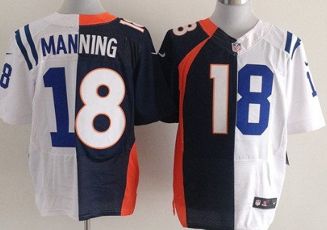 Nike Denver Broncos&Indianapolis Colts #18 Peyton Manning Blue/White Two Tone Elite Jersey