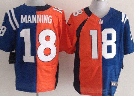 Nike Denver Broncos&Indianapolis Colts #18 Peyton Manning Orange/Blue Two Tone Elite Jersey