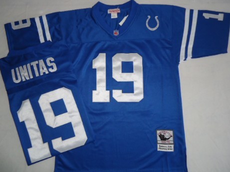 Indianapolis Colts #19 Johnny Unitas Blue Short-Sleeved Throwback Jersey