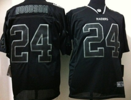 Nike Oakland Raiders #24 Charles Woodson Lights Out Black Elite Jersey