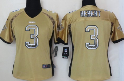 Nike New Orleans Saints #3 Bobby Hebert 2013 Drift Fashion Gold Womens Jersey