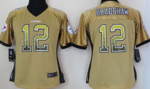 Nike Pittsburgh Steelers #12 Terry Bradshaw 2013 Drift Fashion Yellow Womens Jersey