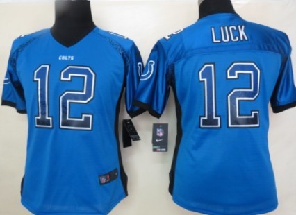 Nike Indianapolis Colts #12 Andrew Luck 2013 Drift Fashion Blue Womens Jersey