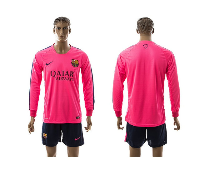 2014-15 Barcelona Soccer Uniform Long Sleeves Pink Training Jerseys