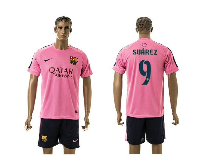 2014-15 Barcelona Soccer Uniform Short Sleeves Pink Training Jerseys #9