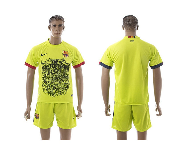 2014-15 Brazil World Cup Barcelona Soccer Jerseys Green Short Sleeves with Totem