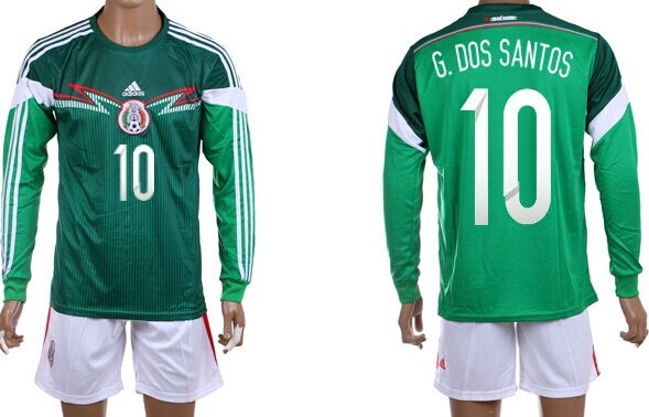 2014 World Cup Mexico #10 G.Dos Santos Home Soccer Long Sleeve Shirt Kit