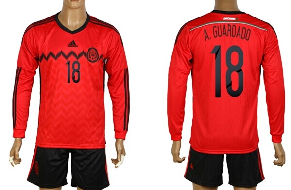 2014 World Cup Mexico #18 A.Guardado Away Soccer Long Sleeve Shirt Kit