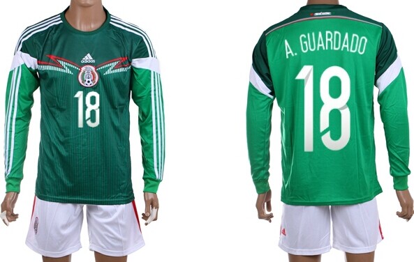 2014 World Cup Mexico #18 A.Guardado Home Soccer Long Sleeve Shirt Kit