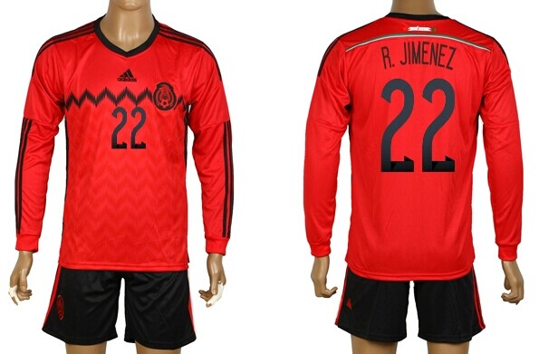 2014 World Cup Mexico #22 R.Jimenez Away Soccer Long Sleeve Shirt Kit