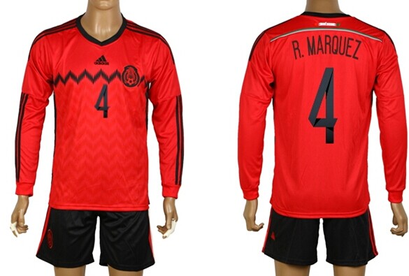 2014 World Cup Mexico #4 R.Marquez Away Soccer Long Sleeve Shirt Kit