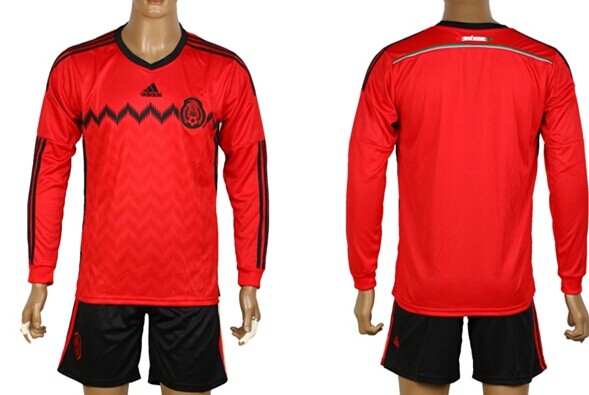 2014 World Cup Mexico Blank (or Custom) Away Soccer Long Sleeve Shirt Kit