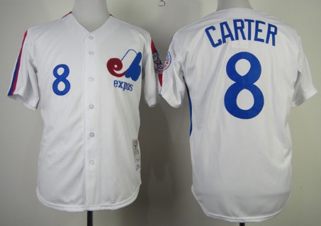 Montreal Expos #8 Gray Carter 1982 White Throwback Jersey
