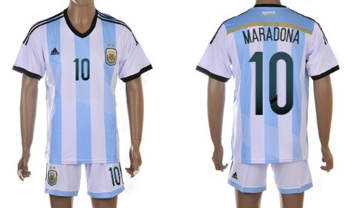 2014 World Cup Argentina #10 Maradona Home Soccer Shirt Kit