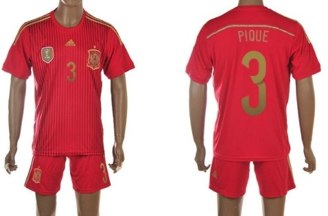 2014 World Cup Spain #3 Pique Home Soccer Shirt Kit