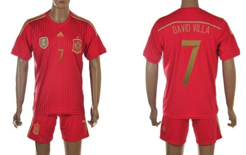 2014 World Cup Spain #7 David Villa Home Soccer Shirt Kit
