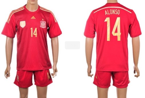 2014 World Cup Spain #14 Alonso Home Soccer Shirt Kit