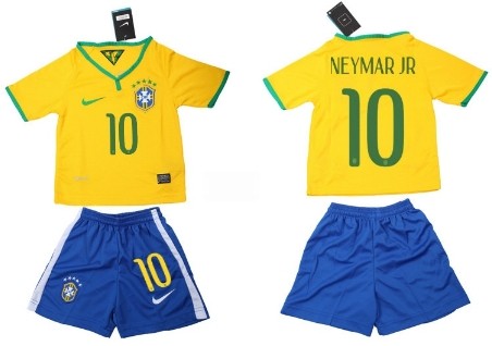 2014 World Cup Brazil #10 Neymar Jr Home Soccer Shirt Kit_Kids