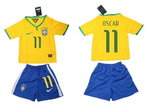 2014 World Cup Brazil #11 Oscar Home Soccer Shirt Kit_Kids