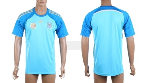 2014 World Cup Spain Blank (or Custom) Goalkeeper Blue Soccer AAA+ T-Shirt