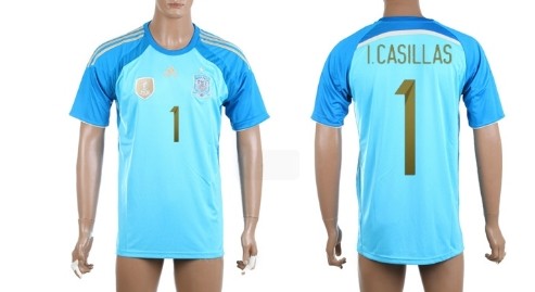2014 World Cup Spain #1 I.Casillas Goalkeeper Blue Soccer AAA+ T-Shirt