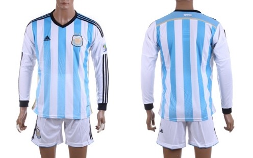 2014 World Cup Argentina Blank (or Custom) Home Soccer Long Sleeve Shirt Kit